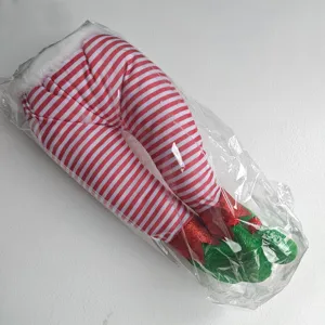 Christmas tree elf thief legs decoration red white striped green shoes holiday party decor