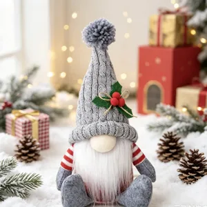 Christmas Swedish Gnome plush toy with grey knitted hat holiday home decor festive gift