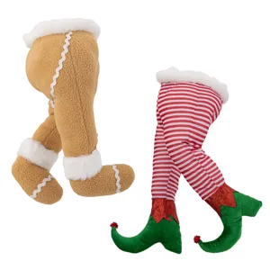 Christmas tree leg decorations set featuring cute gingerbread man and festive elf legs for party.