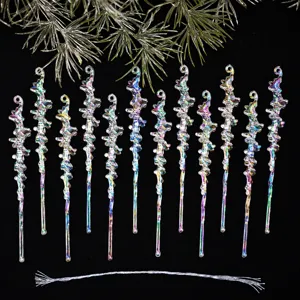 Suspensions de glaçons iridescentes en acrylique décorations d'arbre de noël pour fête déco