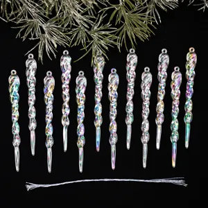 Ornements suspendus de glaçons irisés en acrylique de Noël pour le sapin de fête