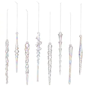 Lot de 8 suspensions en acrylique irise en forme de glace pour decoration de Noel.