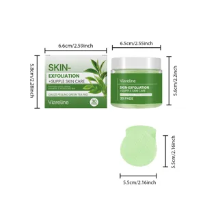 VIARELINE green tea exfoliation cotton pads detail view showing product dimensions and specifications.