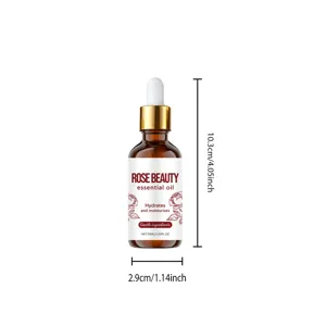 Rose nourishing essential oil detail view, featuring a brown dropper bottle for smooth skincare.