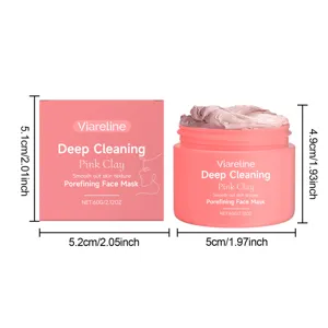 Viareline deep cleaning pink clay face mask detail view, 60g pore refining facial skincare