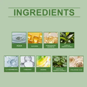 Skincare product ingredient detail graphic showing active components and botanical extracts.