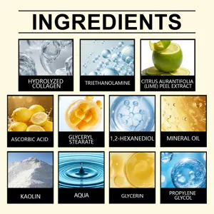 HOYGI deep cleansing clay mask key ingredients detail chart showing natural active components.