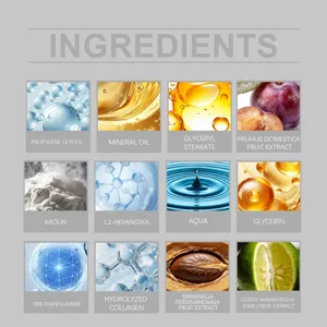 Grafico dettagliato degli ingredienti della maschera viso detergente con principi attivi.
