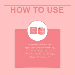 Detail view of Viareline deep cleaning pink clay mask jar and box with usage steps.