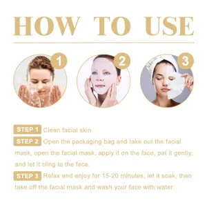 Facial mask usage detail guide showcasing step-by-step application instructions for clear skin.