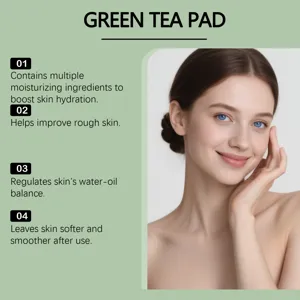 Detail view of green tea facial pads for refreshing moisturizing and gentle skin care routine.
