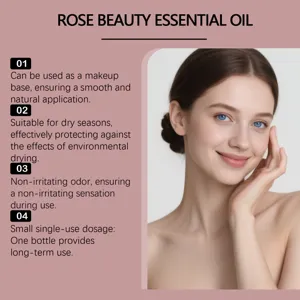 Facial care detail showing natural rose beauty essential oil benefits and smooth skin use.