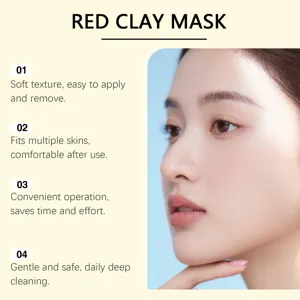 Red clay mask detail showing soft texture, easy application and gentle deep cleaning for skin.