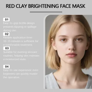 Vista dettagliata della maschera viso in argilla rossa con design ergonomico e pelle.