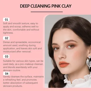Deep cleaning pink clay mask for smooth skin, delicate facial care detail showcase.