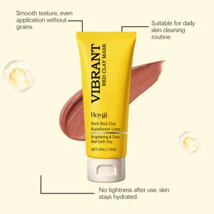 HOYGI red clay face mask detail showing smooth texture, deep cleansing and hydrating formula.
