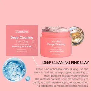 Viareline deep cleaning pink clay face mask 60g removes impurities and refines pores gently.
