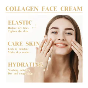 Collagen face cream detail showing moisturizing anti aging and skin tightening benefits.