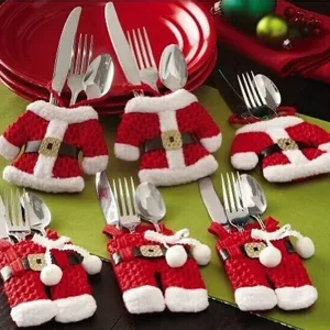 Christmas Cutlery Holder Set Tableware Cover Santa Claus Clothes And Pants Knitted Fabric Festive Party Table Decoration