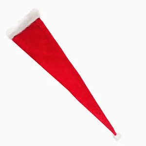 Extra long plush Santa hat for adults, classic red and white Christmas party costume decor.