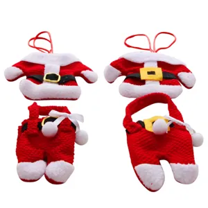 Christmas Santa costume cutlery holder set, cute miniature clothes table decoration gifts.