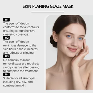 Collageen peel-off gezichtsmasker gedetailleerd weergave met milde reiniging en hydratatie.