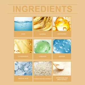 Immagine di dettaglio degli ingredienti del siero viso cosmetico con elementi nutritivi.