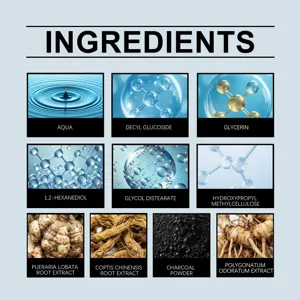 Detailed ingredient chart for men's refreshing facial cleanser highlighting natural herbal extracts.