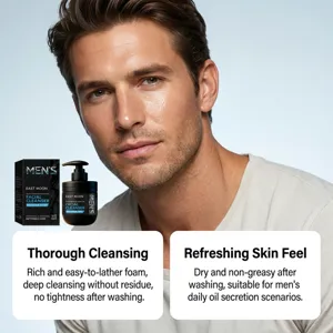Detail view of East Moon men's facial cleanser, deep cleaning and oil control foam.