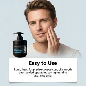 EAST MOON men's refreshing facial cleanser detail view, gentle cleansing with rich foam.