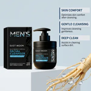 East Moon men's facial cleanser detail, bamboo charcoal gentle cleansing and refreshing foam.