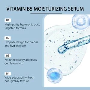 Vitamin B5 Feuchtigkeitsserum Detail, betont reine Hyaluronsäure und praktisches Pipettendesign.