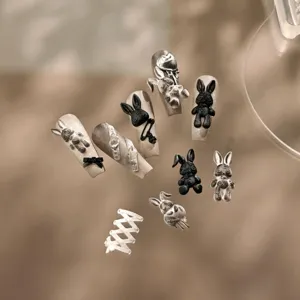Molde de silicona para uñas de conejo gótico 3D negro blanco lindo lazo set de resina UV