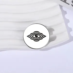 Geometrische psychedelische alziend oog metalen broche, zwart-witte abstracte kunst speld badge.