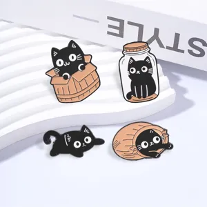 Leuke zwarte kat geëmailleerde pinnen set metalen cartoon broche badge mode accessoires