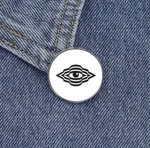 Geometrisch psychedelisch oog metalen broche speld zwart witte abstracte lijnen accessoire