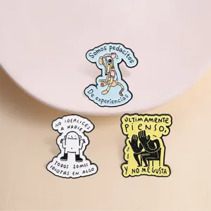 Spanish quote enamel pins metal brooches funny cartoon illustration jacket badge accessories