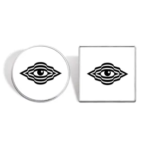 Geometrische psychedelische oog metalen broche, zwart-witte abstracte ogen speld badge.