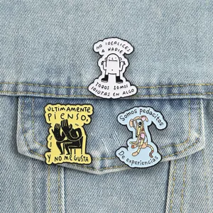 Funny Spanish quote enamel pins set, abstract art metal badge for jacket, cute lapel pin.