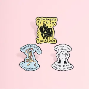 Zinc Alloy Quirky Spanish Quote Illustration Brooch Cute Cartoon Animal Abstract Character Enamel Lapel Pin Badge