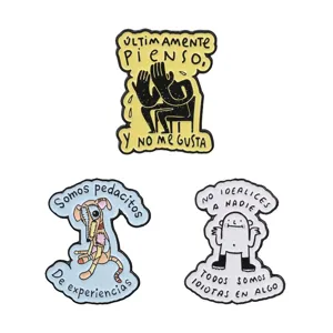 Spanish quote enamel pins set abstract cartoon animal metal brooch jacket accessories