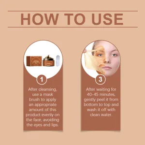Imagen de detalle de la mascarilla facial peel-off blanqueadora Hoygi con pasos claros.