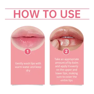 Close-up detail view showing step-by-step instructions for applying nourishing lip balm.
