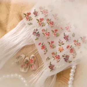 Autocollants d'Art d'Ongles Floraux en Feuille d'Or Style Cour Rétro Style Manoir Français Léger Autocollants Gaufrés Décorations de Manucure DIY