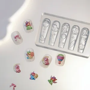 Molde de uñas de silicona transparente 3D unicornio lazo diseño kit de herramientas de manicura