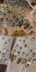 Vintage frame ghost Halloween nail stickers with gold accents and gothic dark style details