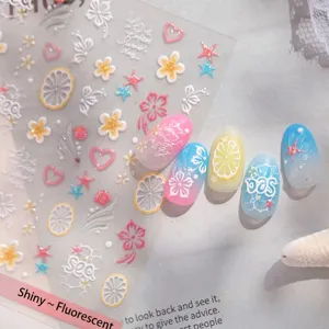 Adesivi per Unghie 3D Rilievo Stile Vacanza al Mare Limone Floreale Stella Marina Dolce Ragazza Effetto Gelatina Vetro Infranto Decalcomanie Manicure M-1456