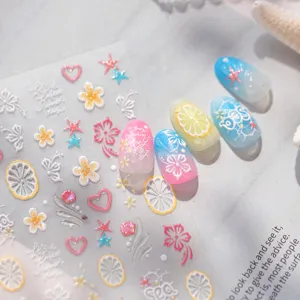 Adesivi per nail art stile mare estivo con motivi di limone fiori e stelle marine decoro