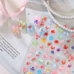 Sommer Dopamin Fruchtgelee Nagelaufkleber 3D Geprägt Transparent Eiswürfel Wassermelone Erdbeere Zitrone Nagel Abziehbilder Für Damen DIY Nageldekoration