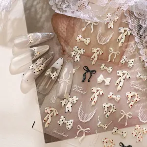 Französischer Ballettstil Schleife Nagelaufkleber 3D Relief Spitze Punktiert Nagelkunst Decals DIY Maniküre Deko Für Damen